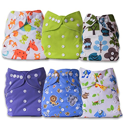 ArtOfLife Baby Cloth Diapers 6 Pack with 6 Inserts Adjustable Washable and Reusable Dipaers Fitted for Baby Girls and Baby Boys