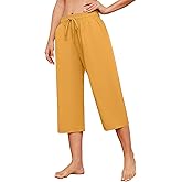 Larmliss Womens Capri Pants Casual Wide Leg Drawstring Elastic Waist Loose Lounge Cropped Pants with Pockets
