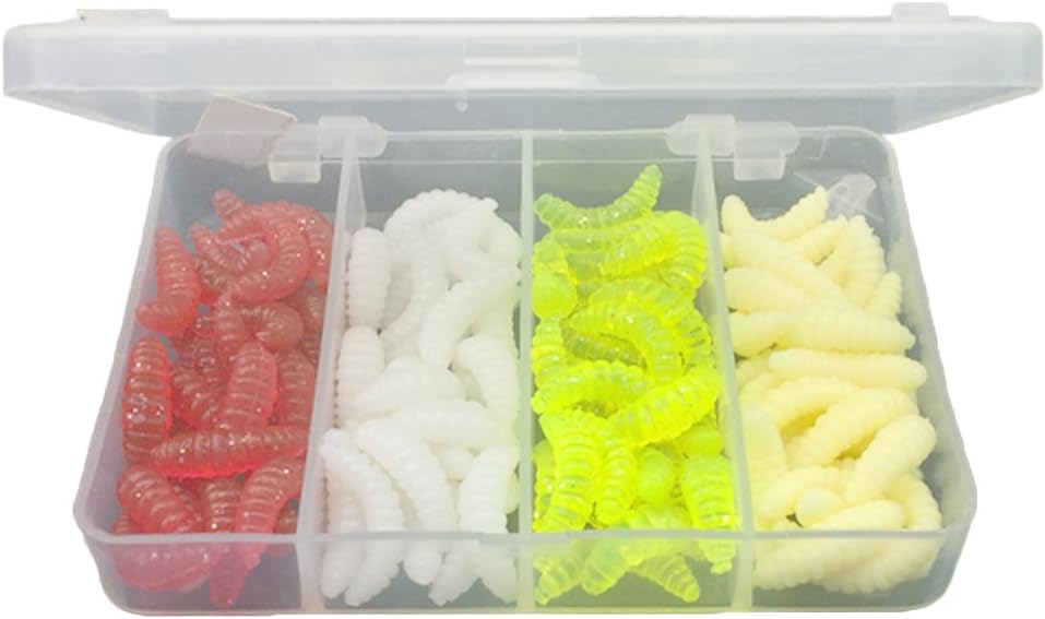 yingyue 100Pcs 4 Colors Maggot Grub Outdoor Fishing Lure Worm Silicone Soft Bait Tool