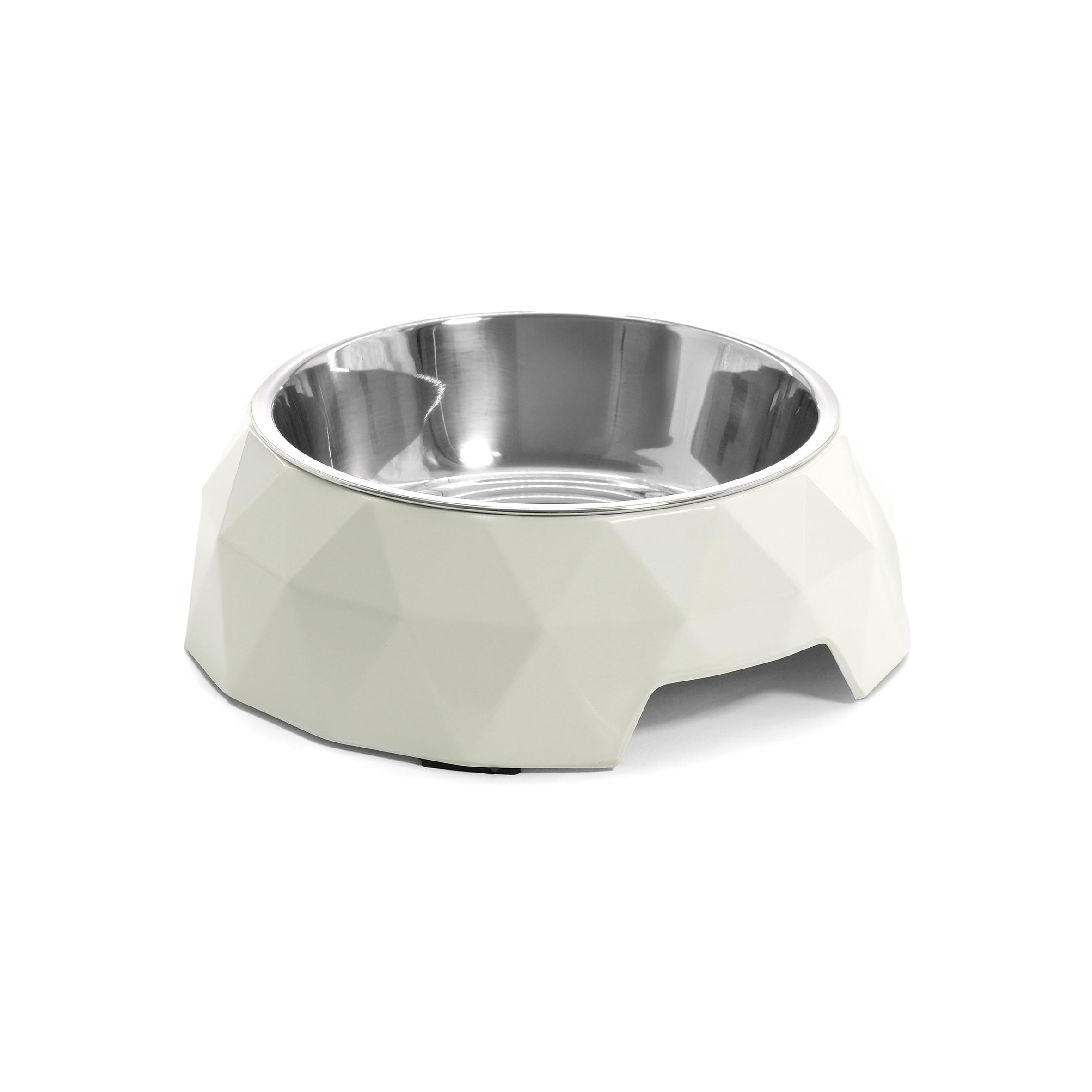 Record – Diamond Dog Bowl – Stainless Steel and Melamine – Removable – Equipped with Non-Slip Rubber Pads – Dimensions: Diameter 18 cm – Capacity 350 ml – White