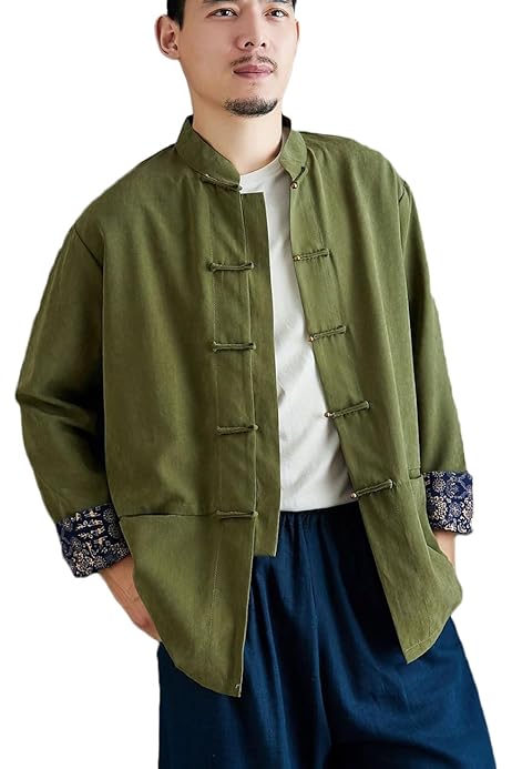 Mandarin Collar Men Navy Blue Suit Jacket Traditional Chinese