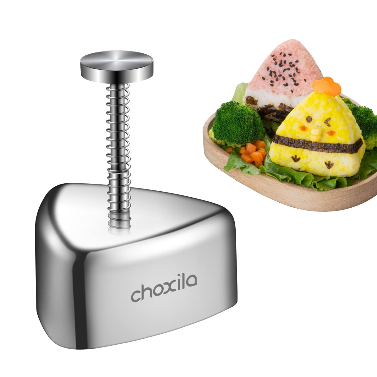Photo 1 of choxila Onigiri Mold, Stainless Steel Rice Ball Mold Sushi Maker, Classic Triangle Spam Musubi Mold for Kids Lunch Bento and Home DIY