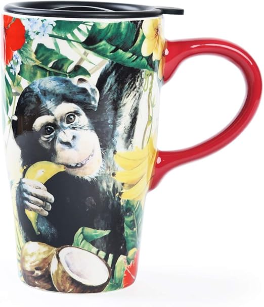 Amazon Com Minigift Travel Cup Tea Coffee Mug Beautiful Ceramic Cups With Lid Big Animals Handmade Milk Mug 16oz For Women Men Kids Monkey Kitchen Dining