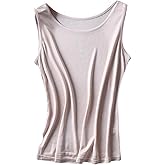 Silk Women's Vest-Soft Mulberry Silk Double-Sided Knit Tank Top,Round Neck Cute Summer Top Loose Fit,Summer Vest (US, Alpha, XX-Large, Regular, Regular, Beige)