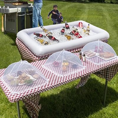 Sorbus Inflatable Serving Bar & food umbrella mesh cover Screen Tent set for Food and Beverages, Perfect for BBQ, Picnic Pool Outdoor Party Supplies, Buffet Luau Cooler