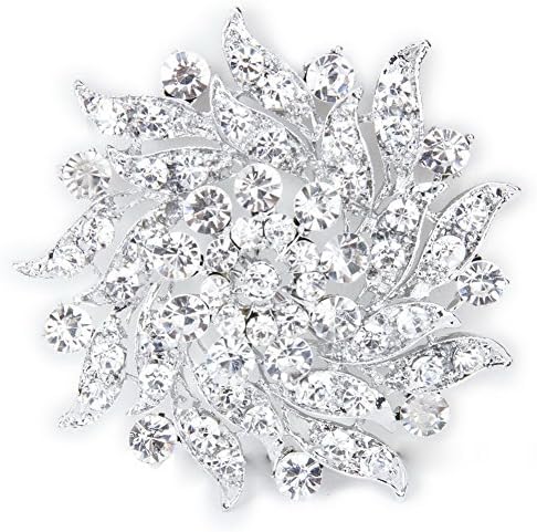Rhinestone Flower Bridal Wedding Bouquet Brooch Pin Silver