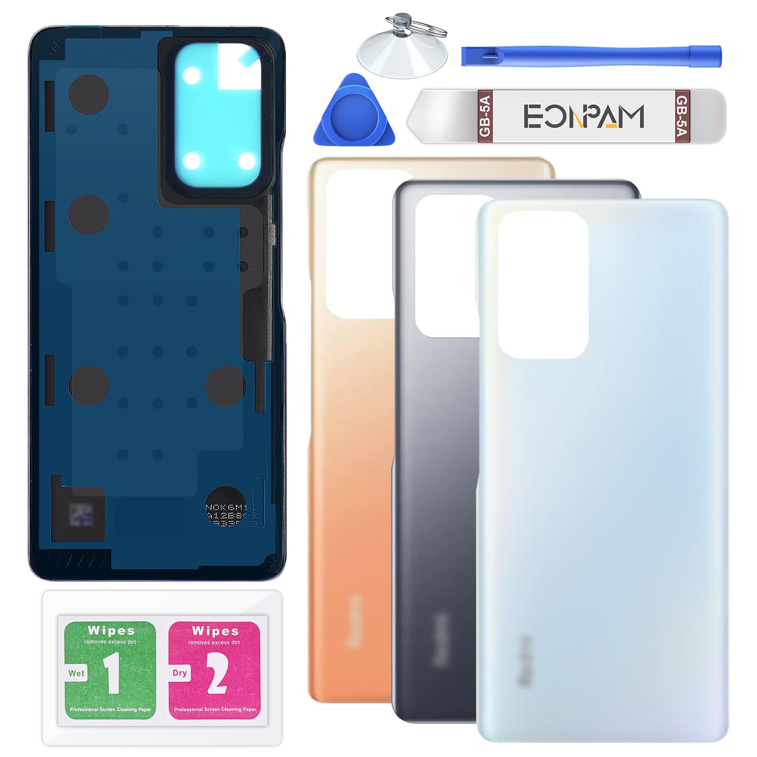 Eonpam Back Cover Glass for Xiaomi Redmi Note 10 Pro Rear Glass Replacement with Repair Kit Genuine Rear Housing (Glacier Blue)