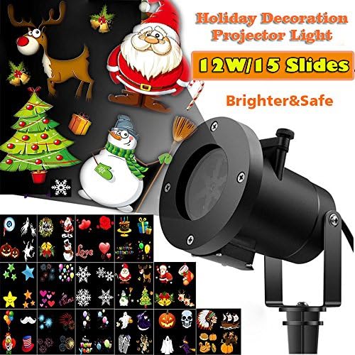 Christmas Led Projector Lights, Newest Version 12W 15 Slides Bright Waterproof Landscape Led Projector Spotlight Show for Thanksgiving Day, Holiday, Garden, Party Decoration Celebrations, Projection H