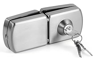 Ranbo Frameless Double-Sided Glass Door Lock,Clamp-On No-Drill,304 Stainless Steel,For 3/8"–1/2" (10–12mm) Swing Door,for Office,Storefront,5 Keys,Brushed Nickel—Double Swing Doors Floor Lock Required