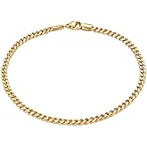 Fiusem Silver Tone / 18k Gold Plated Anklet for Women, 3.5mm Stainless Steel Cuban link Chain Anklets for Women, Women's Anklets 9"/10"/11"