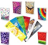 BashBox Book Sox Stretchable Jumbo Fabric Girls Book Covers Includes Spirograph, Sprinkles, Purple Lightning, Tye Dye, Watermelon & Raindrops Designs & 6 Exclusive Bookmarks