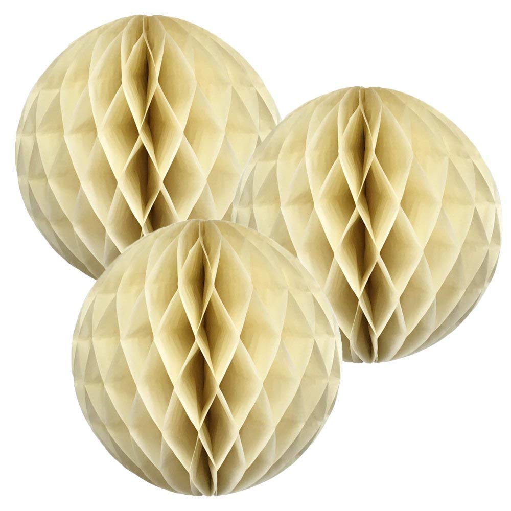 Paper Honeycomb Balls (Pack of 3) Christmas Tree Decorations Birthday Wedding Baby Shower (4" (10cm), Ivory (Cream))