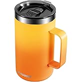 KXIAOCHEN 20oz Insulated Coffee Mug with Lid, Stainless Steel Coffee Cup, Double Wall Vacuum Coffee Tumbler with Handle, Premium Thermal Travel Coffee Mug (Mango Yellow)