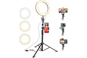 Selfie Ring Light with Tripod Stand and Phone Holder, Eicaus Tripod for iPhone with Ringlight for Live Streaming, Video Recording, Makeup, Lighting Kit Gifts for YouTube and TIK Tok