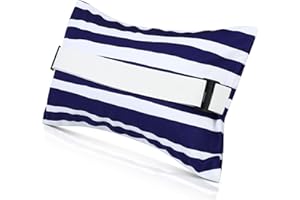 Menkxi 17"x10" Inflatable Beach Pillow with Removable Cover, Beach Chair Backpacking Pillow with Strap Stripe for Summer Sand Pools Travel Vacations(Navy Blue White)