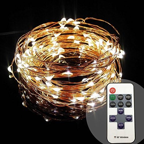HarrisonTek( Warm White 33FT 100LED + RF Remote Control Dimmer + UL Certified Adapter) Dimmable Starry String Lights,Bright Mini LED on Copper Wire,Decorative Fairy Strip Light