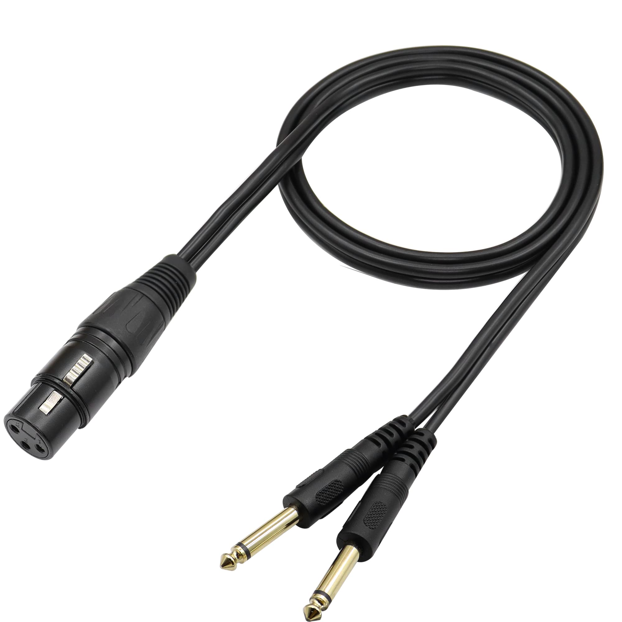 QIANRENON XLR Female to Dual TS 1/4 Stereo Splitter Cable 3-Pin XLR to Dual 6.35mm mono Y Splitter Conversion Extension Audio Cable,For Microphone Guitars Amplifier Mixer,1m/3.2ft
