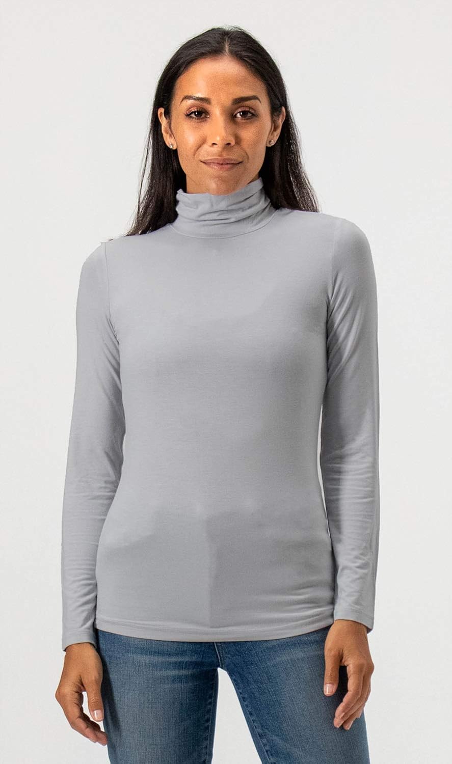 DEVOPS Womens 2-Pack Long Sleeve Mock Turtleneck Stretch Fitted Shirts at  Women’s Clothing store