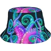 Neon Octopus Bucket Hat for Men Women Printed Fisherman Hat Packable Sun Cap Travel Outdoor Beach Caps