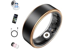 Oucscru Smart Ring for Women Men, Health Fitness Tracker, IP68 Waterproof, Long Lasting Batteries Sleep Ring with Charging Case and Protector, Remote Photography, No App Fees (Black, 6#)