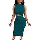 Women's 2025 Summer Dress Elegant Mock Neck Sleeveless Cocktail Party Midi Dresses