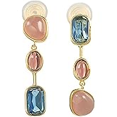 Asymmetrical Colorful Stone Earrings for Women Long Geometric Drop Earrings Chunky Iridescent Dangle Earring Aesthetic Party Prom Jewelry Gifts