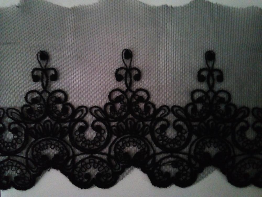 Lace Trim Floral Bridal/Wedding Dress Flower Fabric Table Cloth DIY Crafts Scallop Trim Applique Clothing Curtains 5 Yards 10cm Wide ALE03 (Black, 3 Yards)