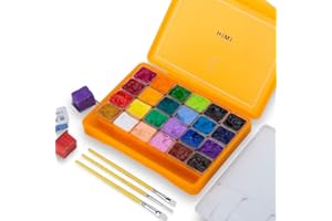ABEIER HIMI Gouache Paint Set, 24 Colors x 30ml/1oz with 3 Brushes & a Palette, Unique Jelly Cup Design, Non-Toxic, Guache Paint for Canvas Watercolor Paper - Perfect for Beginners, Students, Artists(Orange)