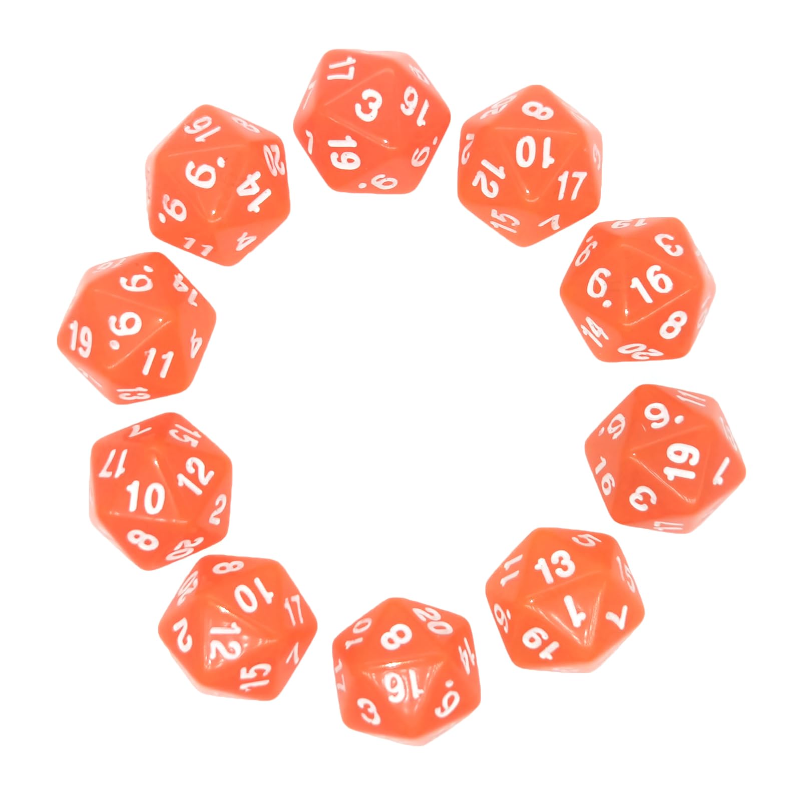 Deolven D20 Dice, 10 Pcs Transparent Orange Polyhedral Dices, 20 Sided Clear Orange Dices for DND MTG RPG Dungeons and Dragons Party — image 1