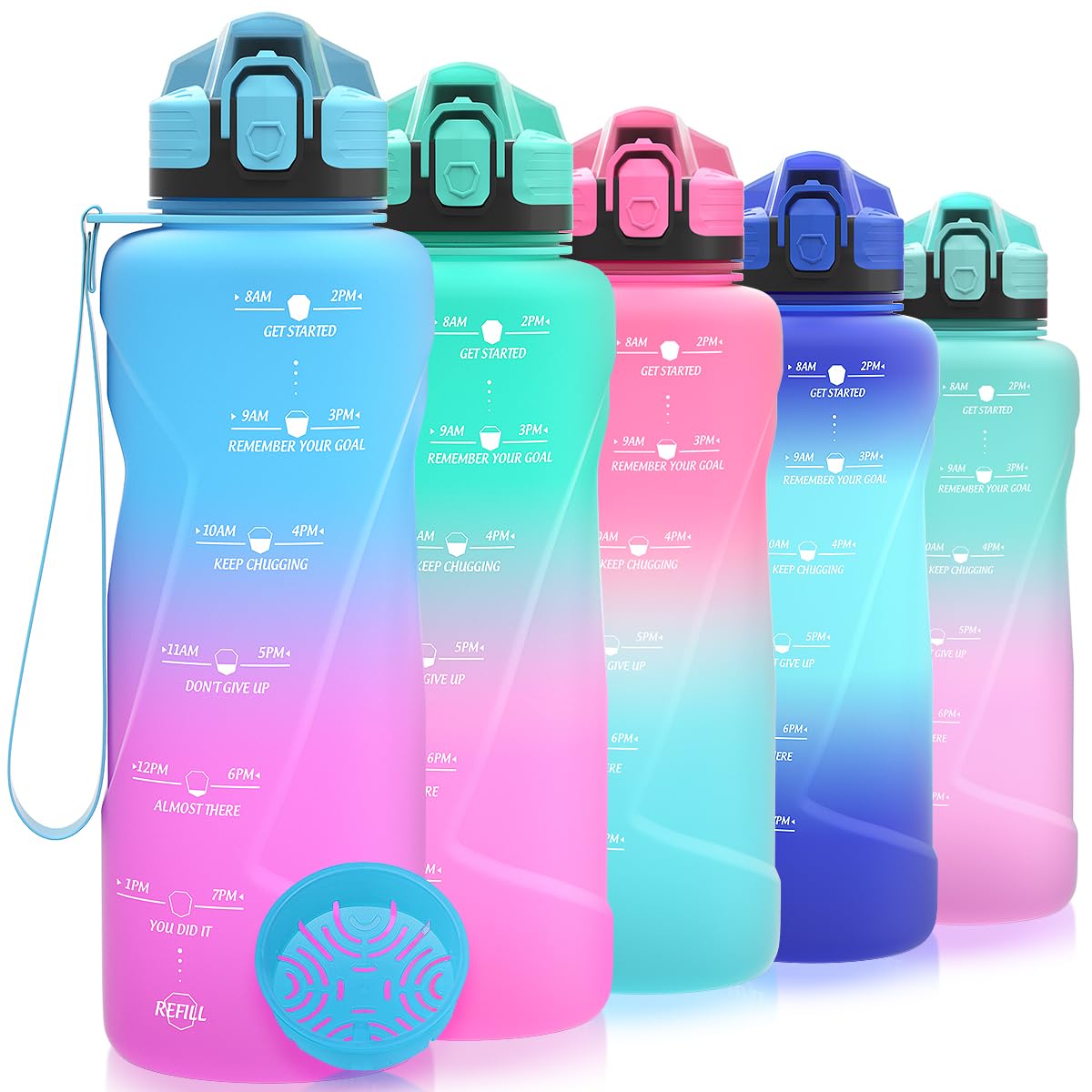 Niggeey Motivational Water Bottle with Time Marker, Sports Water Bottles 1.5l, 1l, 700ml, 500ml Kids Water Bottles, Leak Proof BPA Free Tritan Drink Bottle for School, Gym and Sport, Cycling