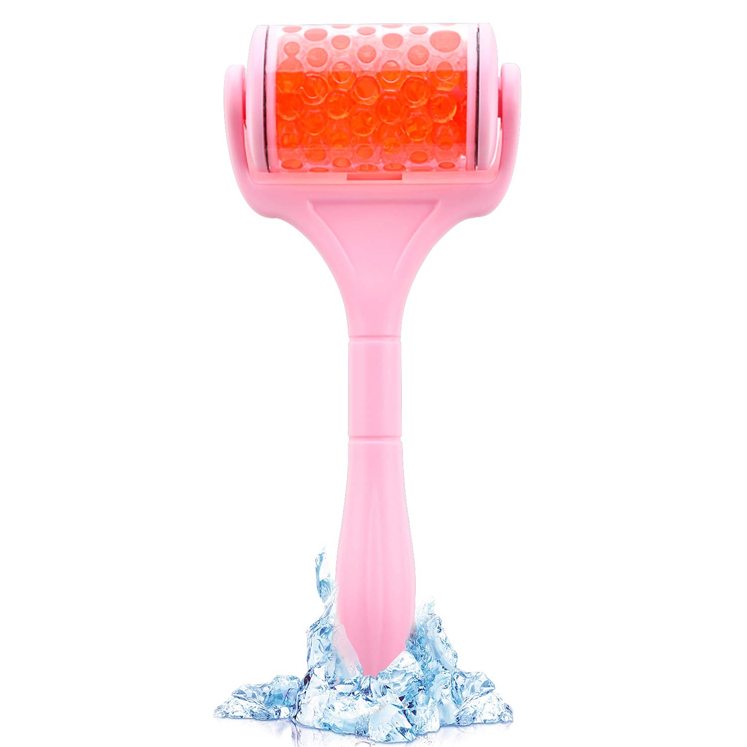 Ice Roller with Cool Silicone Gel Beads for Face & Eye, Puffiness, Migraine, Pain Relief and Minor Injury, Ice Skin Roller, Face Body Massage Iced Wheel Prevent Wrinkles Anti Aging (Pink)