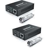 ipolex Gigabit Multi-Mode LC Fiber to Ethernet Media Converter with 2*SFP Modules, 1.25G Fiber Optic to Ethernet Converter, 1000Base-SX to 10/100/1000Base-TX, 850nm, MMF, up to 550-m/1804 ft, 2 Pack