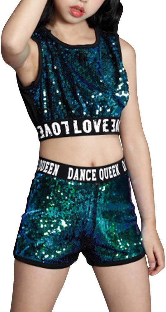 Gtagain Sequin Ballroom Costumes Jackets - Girls Adult Dance Jazz Hip Hop Modern Suits Tank Tops Shorts Sets Dancewear