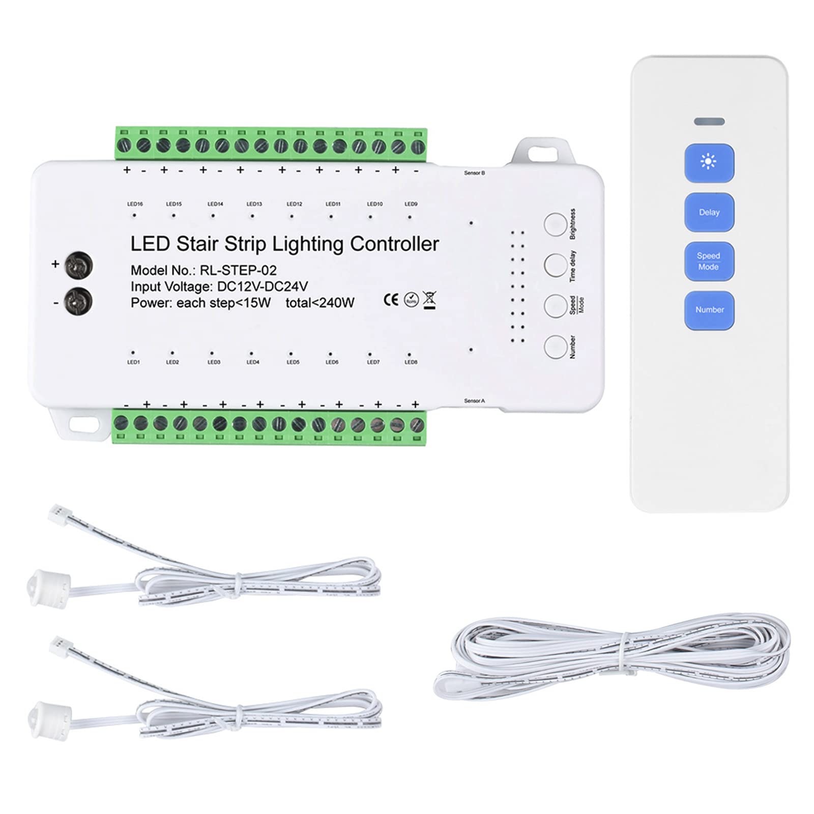 TWSOUL 9 Modes LED Motion Sensor Stair Light Controller DC12-24V Speed Brightness Adjustable with Time Delay Setting Automatic (16 Channels remote control), Red — image 1