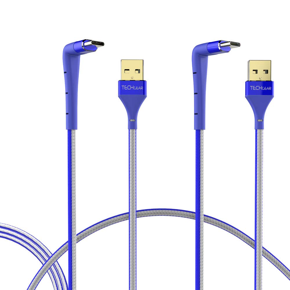 TECHGEAR 2in1 USB C Cable, [2 Pack] 90 Degree Right Angle Fast Charge & Stand Cable Compatible for Huawei P50, Samsung S22 S21 S20 FE S9 A20e A12 A52 A53, Honor 50, OnePlus 9 10, Oppo, Pixel 6 etc