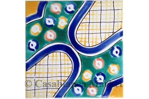 Casablanca Market MT033 Mediterranean Ceramic Alhambra Decorative Tile, Blue/Green