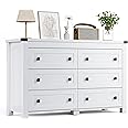 HUANLEGO White Dresser for Bedroom with 6 Drawers, Modern Chest of Drawers, Wood Rustic Wide Storage Drawers Dressers Organizer for Closet, Living Room, Hallway