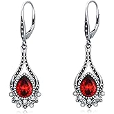 925 Sterling Silver Vintage Oxidized Retro Art Deco Dangle Drop Leverback Earrings with 9mm CZ Birthday Jewelry Gifts for Women Her