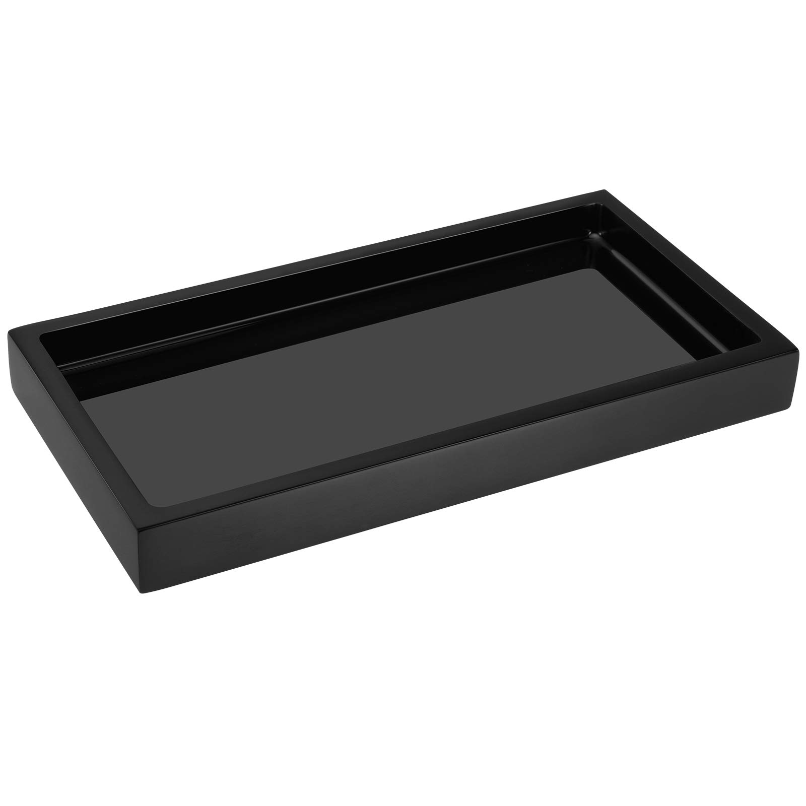 Emibele Jewelry Organizer Resin Tray, Bathroom Kitchen Dresser Vanity Tray Jewelry Dish Ring Cosmetic Organizer for Candle Perfume Soap Shampoo Small Plant Home Decor, Mini Size - Black