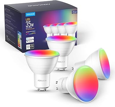 Aoycocr GU10 Smart Lampe Smart Home Glhbirnen RGBCW Wlan Alexa Bluetooth Lampen Musik dimmbar steuerbar via App 35W warmweies Licht Kompatibel mit Amazon Alexa Echo Dot Google Home 4PACK