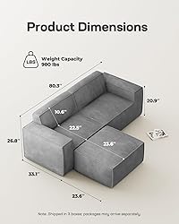 Marsail 80" L Shaped Sofa Modular, Corduroy Cloud