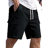 Runcati Mens Cargo Shorts Drawstring Casual Work Hiking Travel Short | Soft Breathable Flexible, Knee-Length, Loose Fit, Elastic Waist, Velcro Closure Pockets, Solid Color, Camping Beach Outdoor