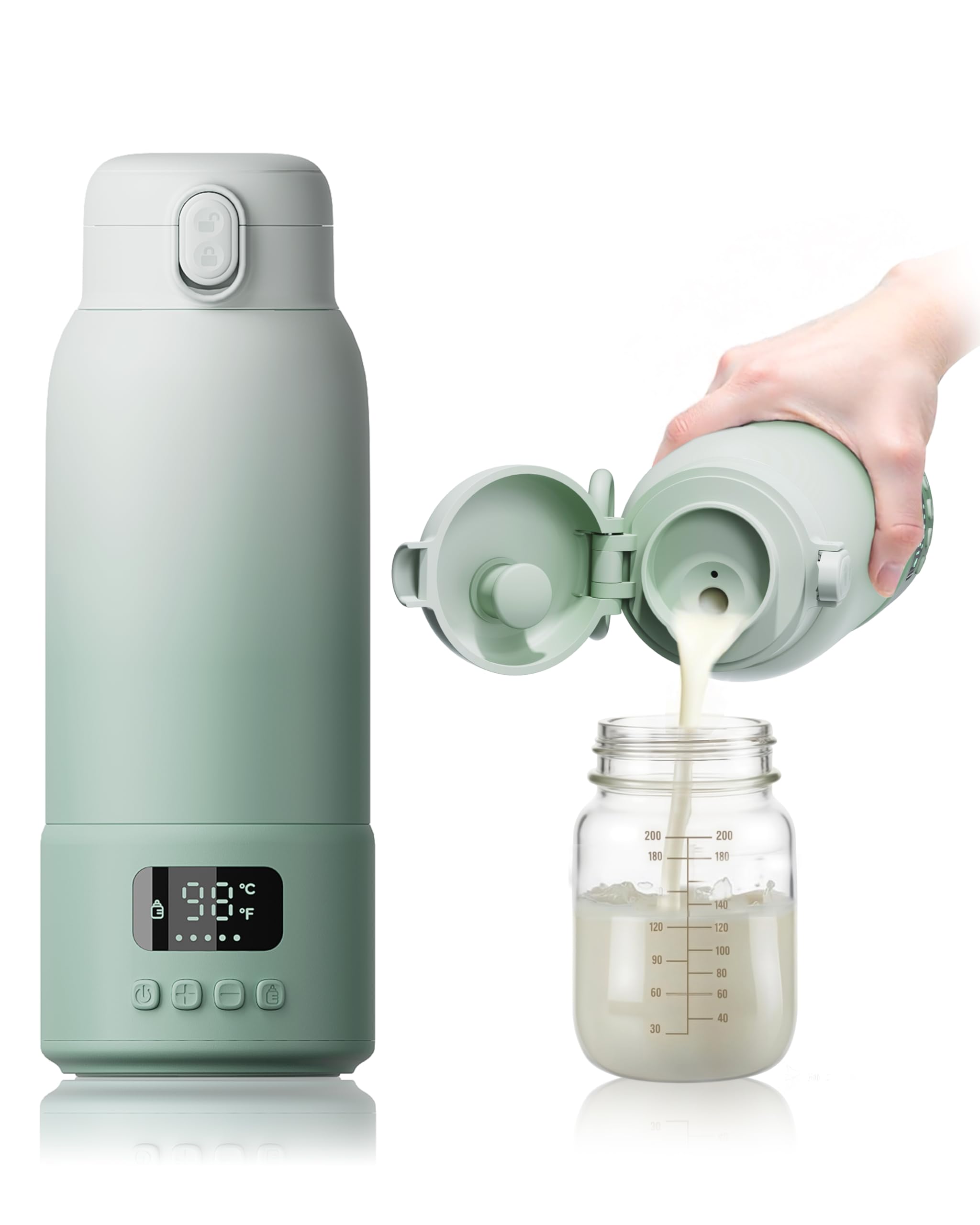 Photo 1 of Portable Bottle Warmer Extended Battery Life - Dual Heating Modes for Breast Milk & Water, 17 Ounces, Fast Heating, Ideal for Travel, Outdoor, Baby Shower, Green