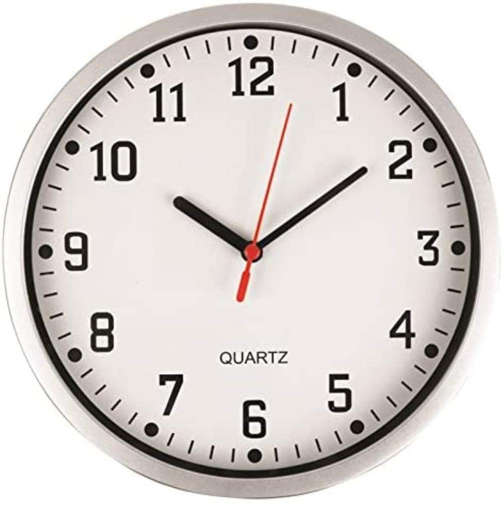 REAL ACCESSORIES® Stylish Modern Wall Clock with Silver Frame & White Dial. Easy Readable Big Numbers. Ideal for Any Room in Home, Office, School, Caravan, Garage.