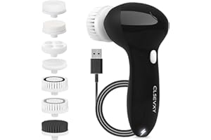 CLSEVXY Facial Cleansing Brush Face Scrubber: USB Rechargeable IPX7 Waterproof Electric Spin Cleanser Brush for Women & Men with 7 Brush Heads, Face Brushes for Cleansing and Exfoliating, Massaging(Black)