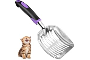 Showvigor Cat Litter Scoop, Metal Cat Scooper, Rubber Handle Scoop, Sifting Shovel – Heavy Duty Aluminum Alloy Litter Box Scoop with Deep Mesh, Design for Easy Waste Removal and Cleaning(Purple)