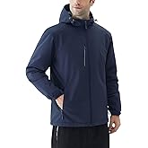 TYSON WOLF Men's Hooded Softshell Jacket Waterproof Zip Up Lightweight Windbreaker Fleece Lined Rain Shell Jacket Casual