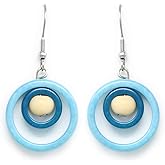 Tagua Nut Earrings Loops in Blue Handmade Fairtrade, Lightweight by Florama Natural Jewelry