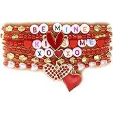 VIRAVENTO Valentines Bracelet for Women Stackable Stretch Beaded Red Friendship Bracelets Set Love Heart Valentines beaded Bracelet Accessories Jewelry