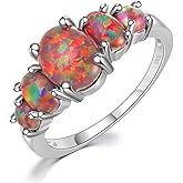 CiNily Orange Fire Opal Ring Women Jewelry Sterling Silver Plated Gemstone Ring Size 6